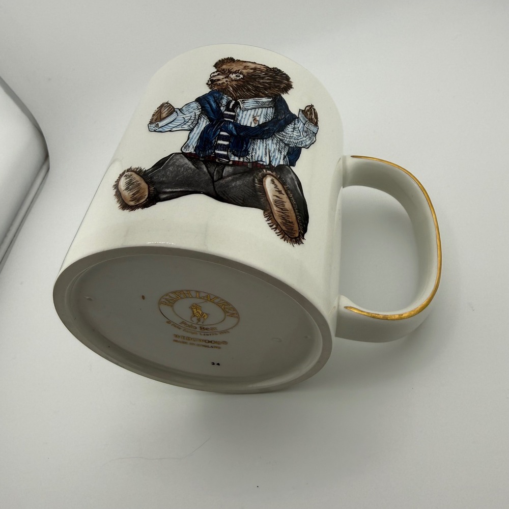 Vintage 1992 Ralph Lauren Polo Bear Wedgwood Mug Gold Trim Made in England Rare - Picture 13 of 13